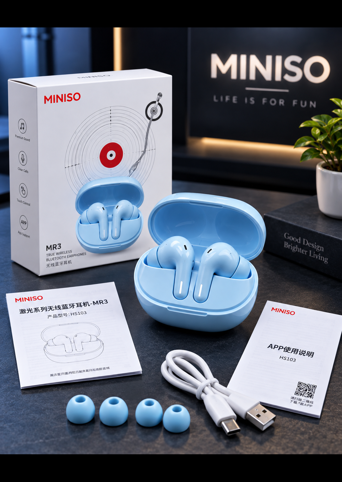 MINISO MR3 HS103 Wireless Bluetooth Earbuds – TWS with Charging Case