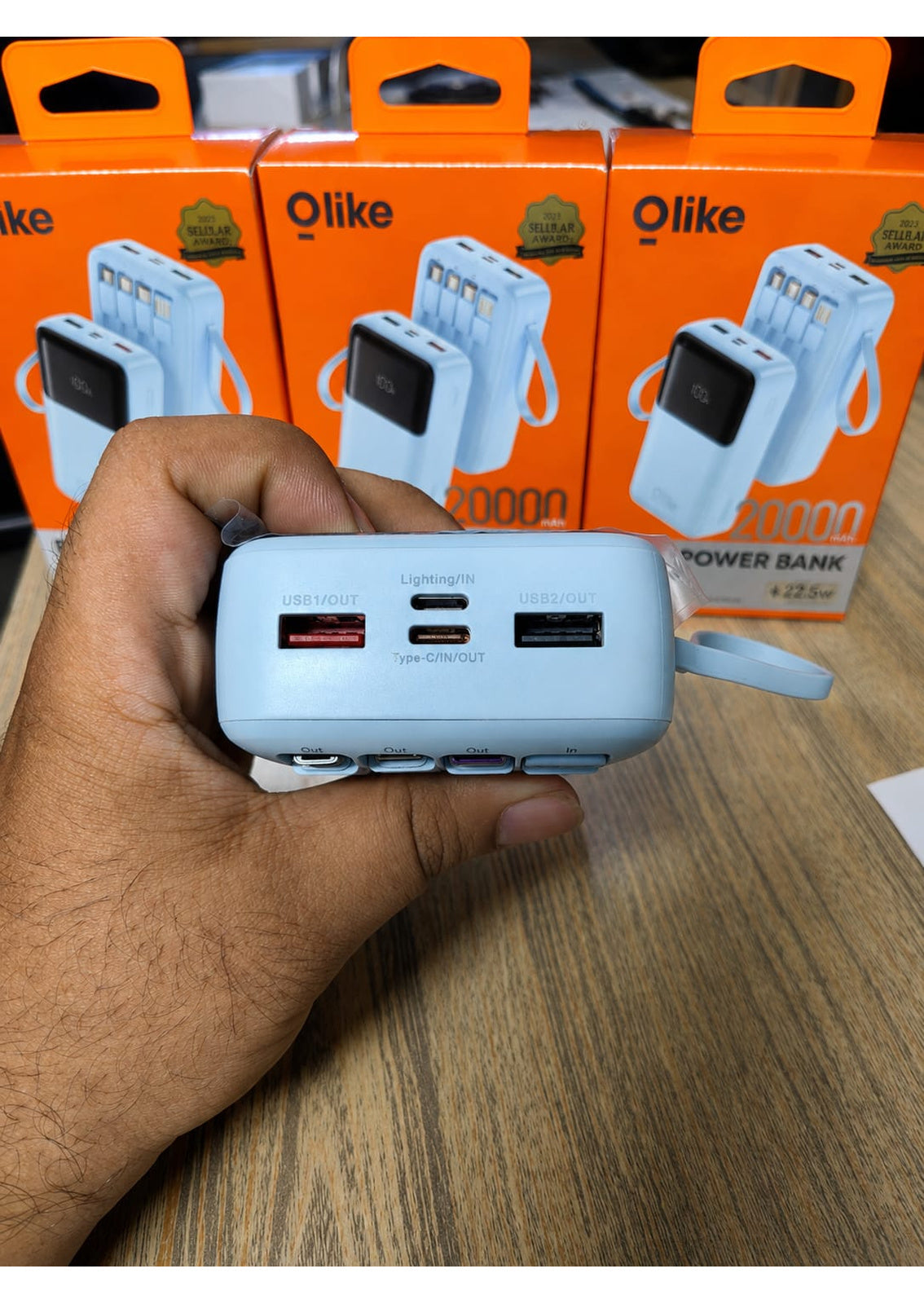 Olike P402 20000mAh Ultra Power Bank – 22.5W Fast Charging with LED Display & Built-in Cables