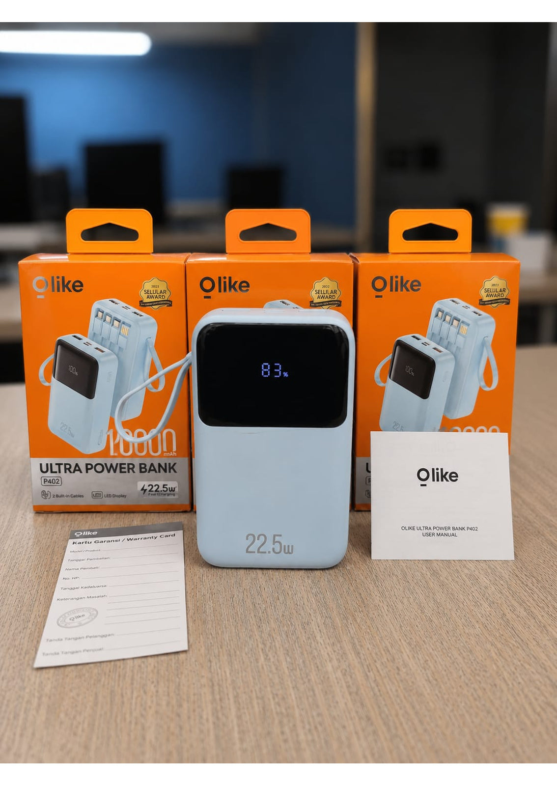 Olike P402 20000mAh Ultra Power Bank – 22.5W Fast Charging with LED Display & Built-in Cables